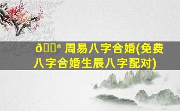 💮 周易八字合婚(免费八字合婚生辰八字配对)